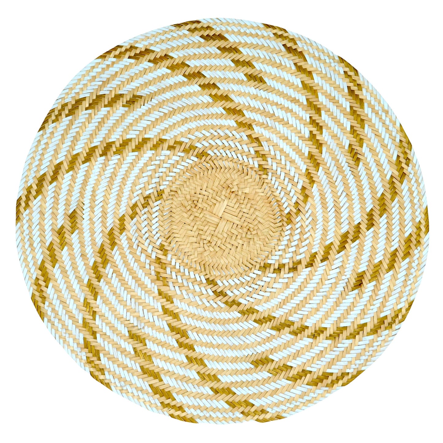 Set x 4 Natural Straw Sky Blue & Gold Round Placemats Placemats WASHEIN