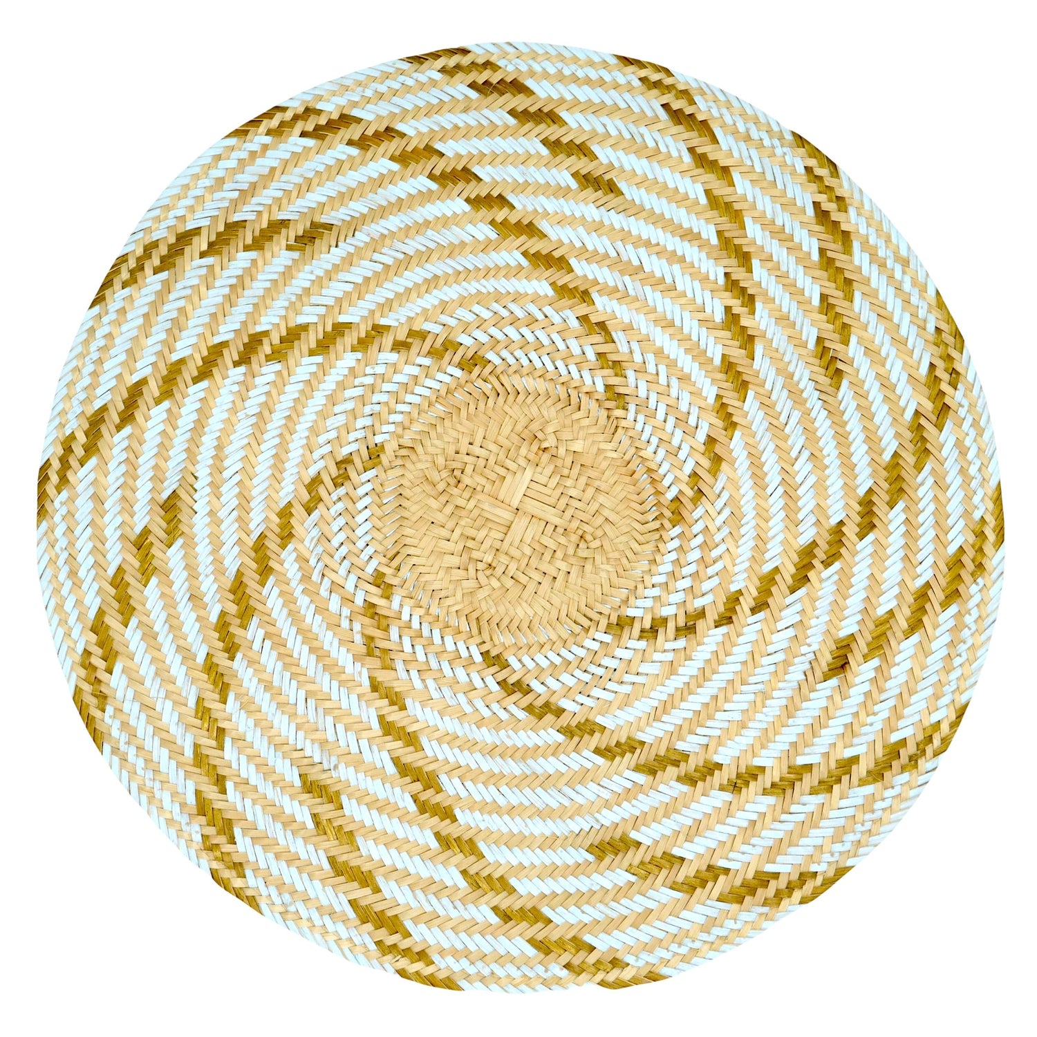 Set x 4 Natural Straw Sky Blue & Gold Round Placemats Placemats WASHEIN