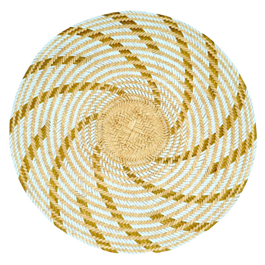 Set x 4 Natural Straw Sky Blue & Gold Round Placemats Placemats WASHEIN