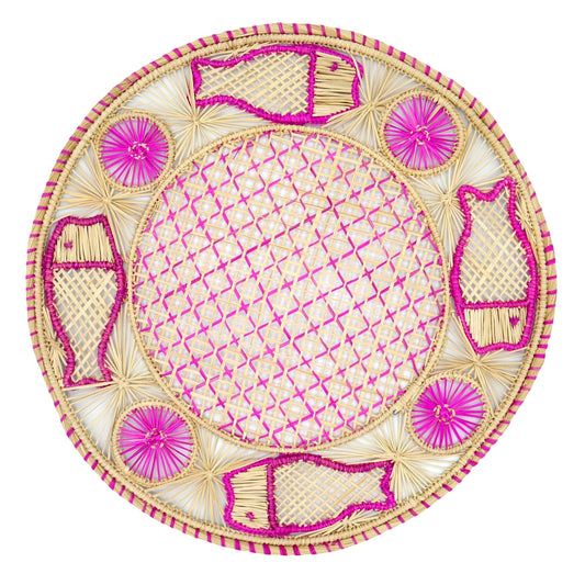 Set x 4 Natural Straw Woven Pink Fish Placemats Placemats WASHEIN