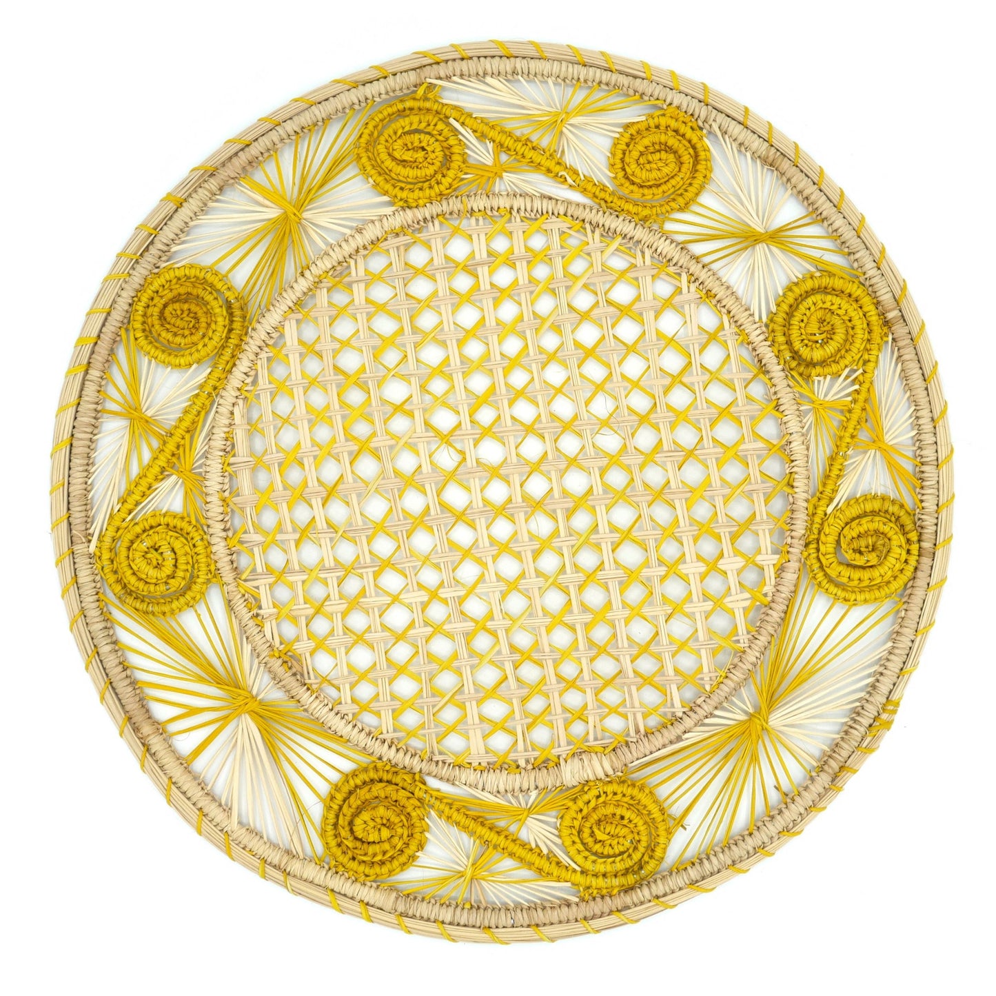 Set x 4 Natural Straw Yellow Caracol Round Placemats Placemats WASHEIN