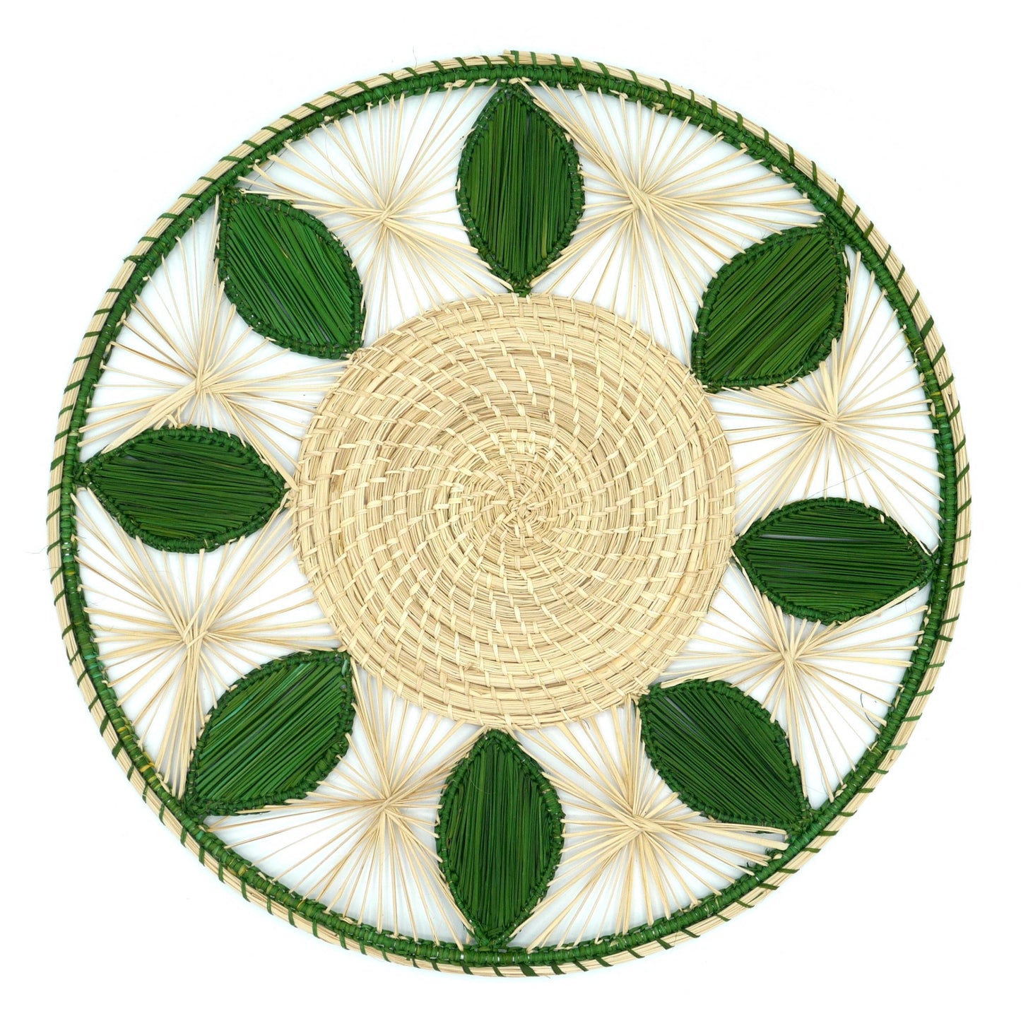 Set x 4 Raffia Straw Green Leaves Round Placemats Placemats WASHEIN