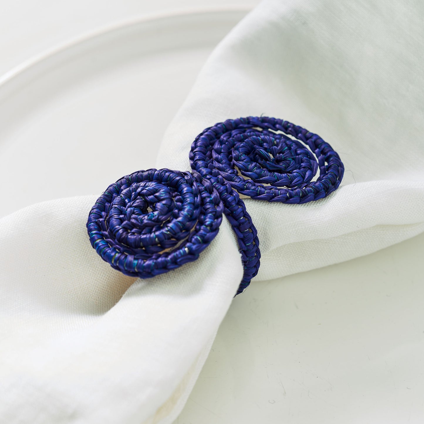 Set X 4 Woven Natural Iraca Straw Blue Spiral Napkin Rings Napkin Rings WASHEIN