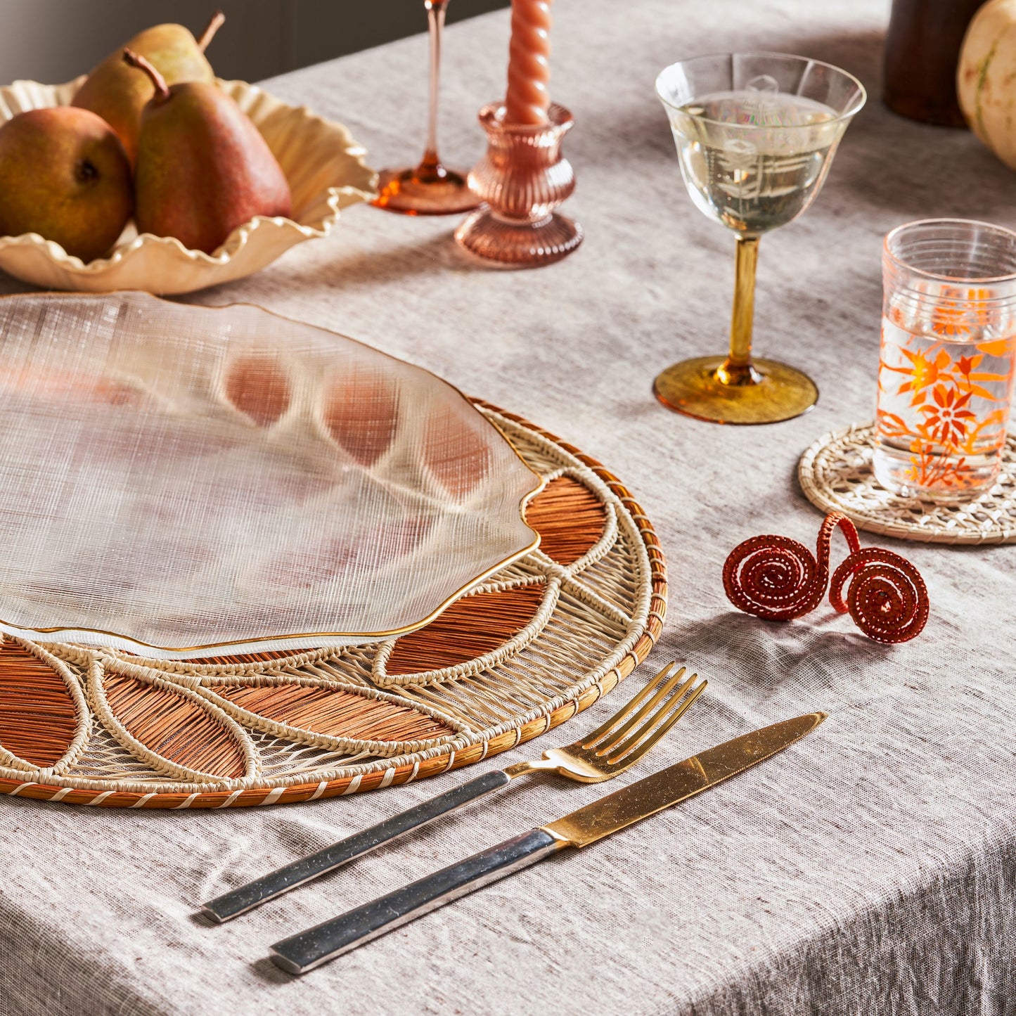 Set X 4 Woven Natural Iraca Straw Orange Spiral Napkin Rings Napkin Rings WASHEIN