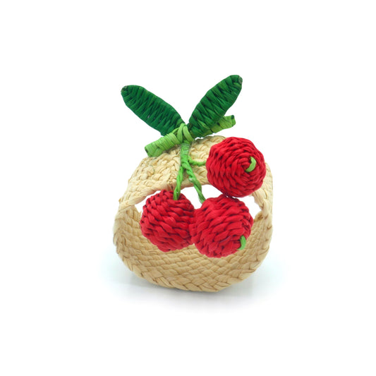 Set X 4 Woven Natural Iraca Straw Red Cherry Fruit Napkin Rings Napkin Rings WASHEIN