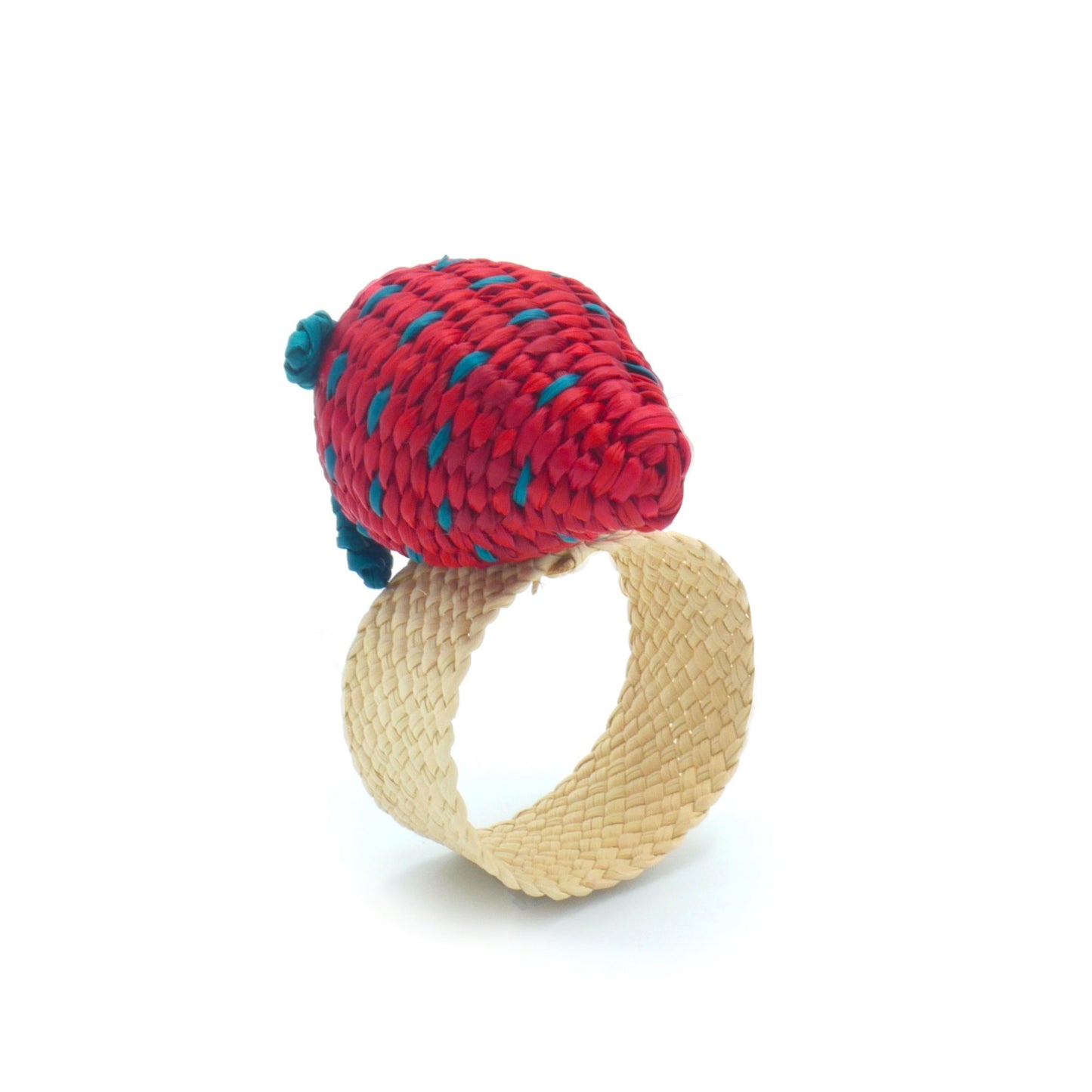Set X 4 Woven Natural Iraca Straw Red Strawberry Fruit Napkin Rings Napkin Rings WASHEIN