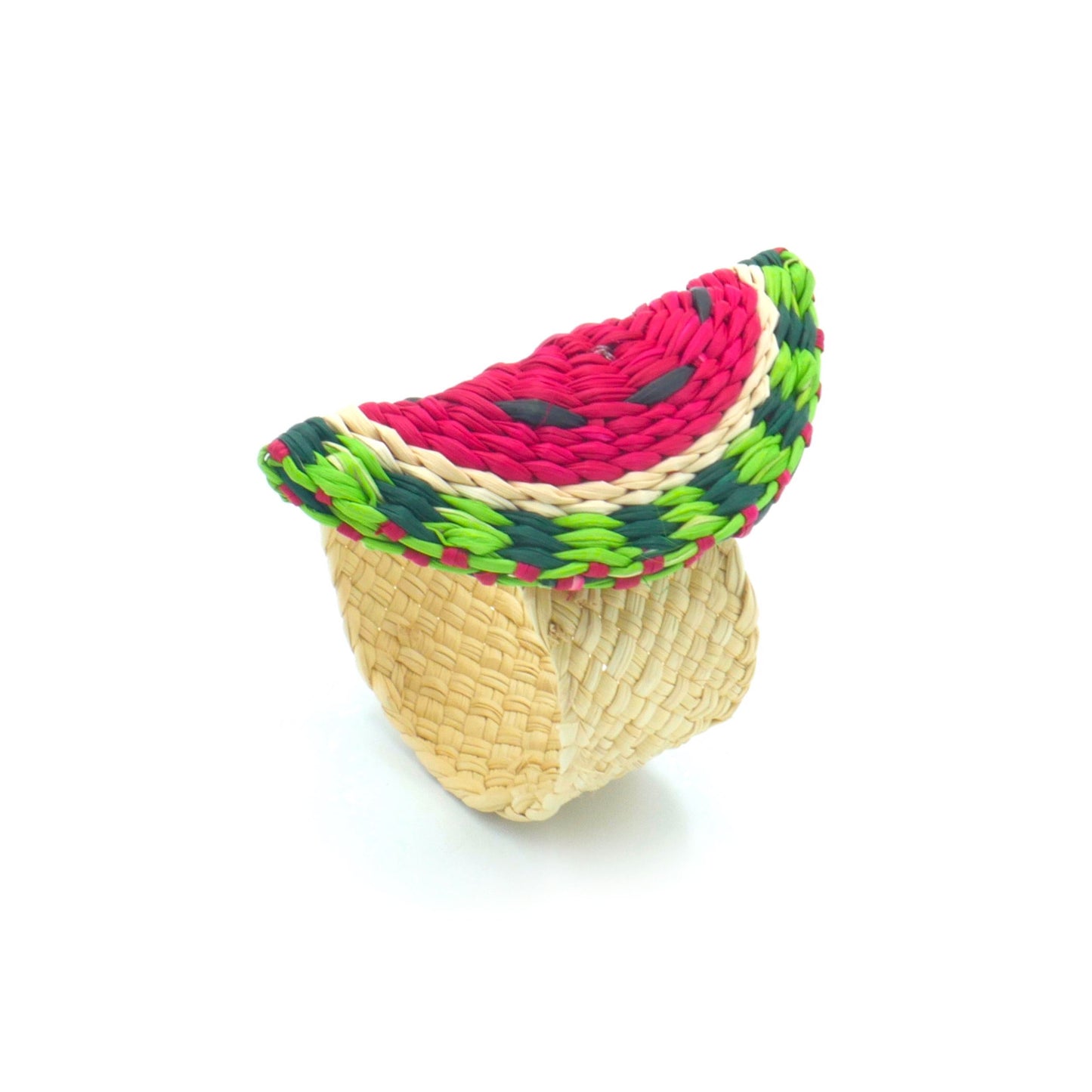 Set X 4 Woven Natural Iraca Straw Red Watermelon Napkin Rings Napkin Rings WASHEIN