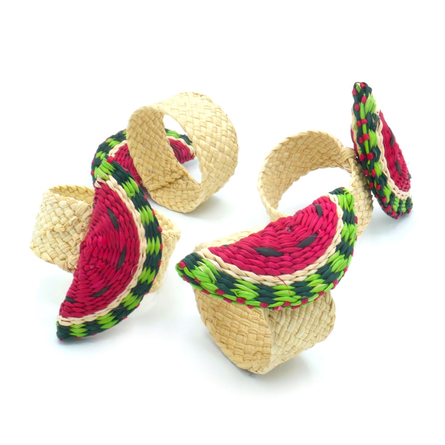 Set X 4 Woven Natural Iraca Straw Red Watermelon Napkin Rings Napkin Rings WASHEIN