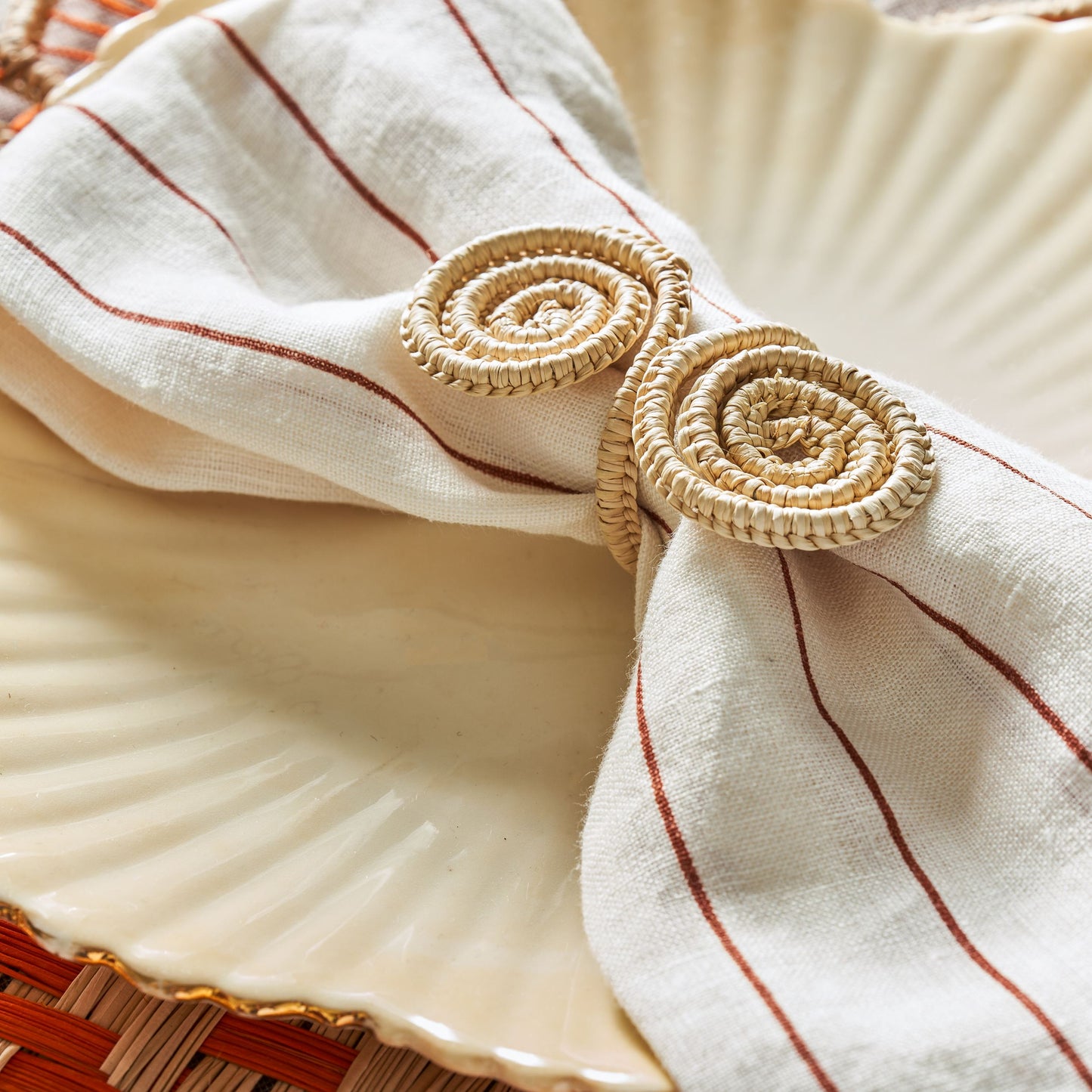 Set X 4 Woven Natural Iraca Straw Spiral Napkin Rings Napkin Rings WASHEIN