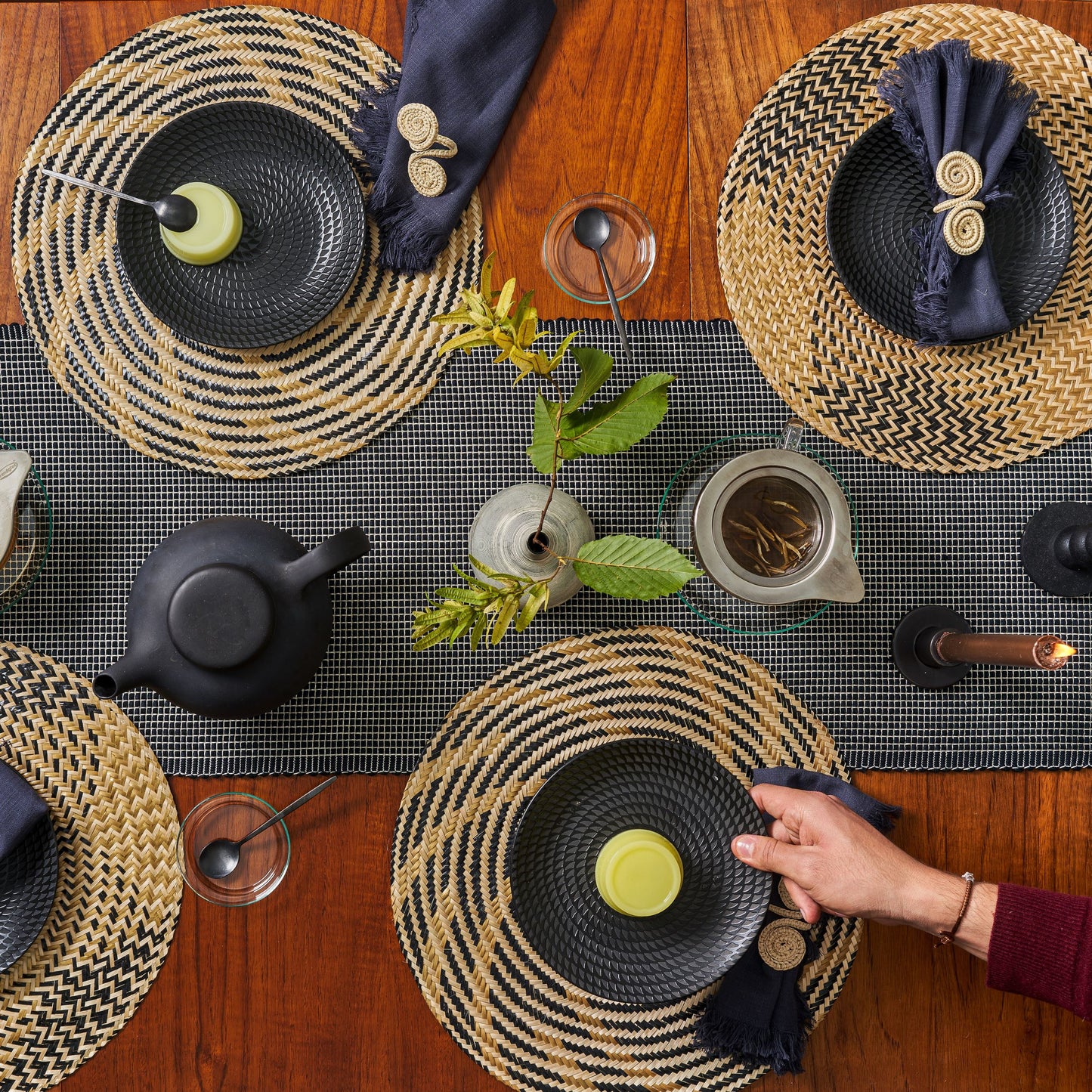 Set X 4 Woven Natural Iraca Straw Spiral Napkin Rings Napkin Rings WASHEIN