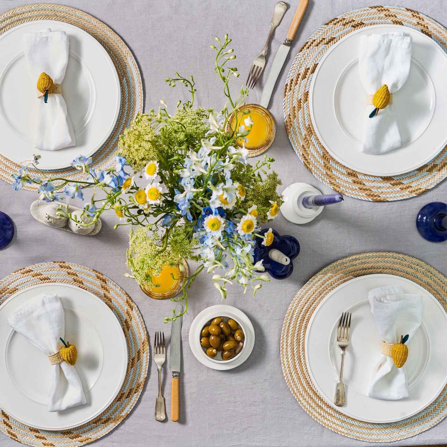 Set X 4 Woven Natural Iraca Straw Yellow Lemon Fruit Napkin Rings Napkin Rings WASHEIN