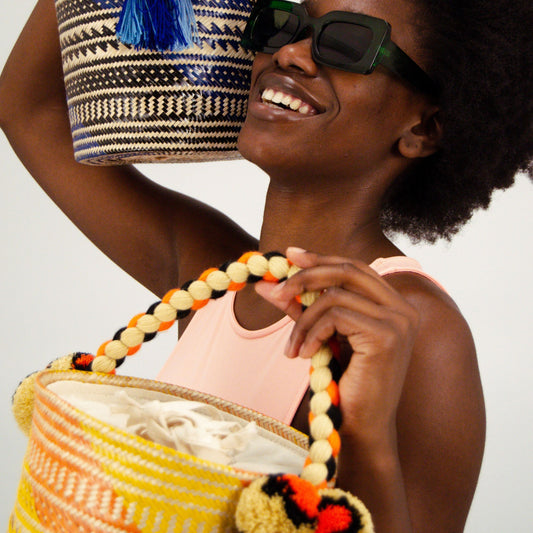 Small Orange Wave Woven Straw Bucket Bag BAG WASHEIN