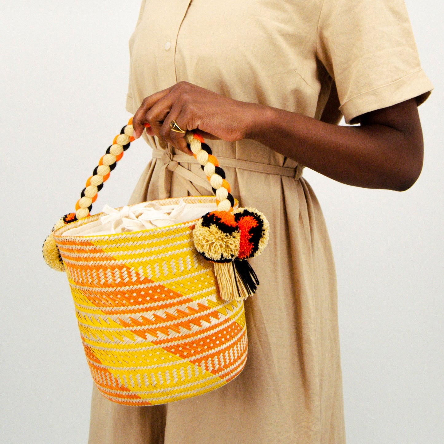 Small Orange Wave Woven Straw Bucket Bag BAG WASHEIN
