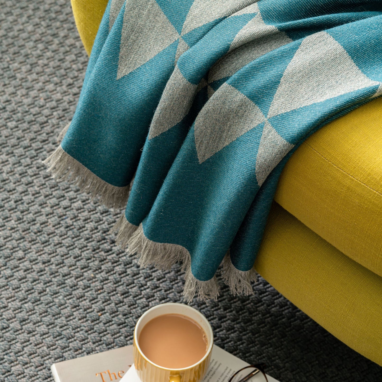 Triangle Blue Classic Premium Baby Alpaca Throw Throws WASHEIN
