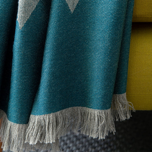 Triangle Blue Classic Premium Baby Alpaca Throw Throws WASHEIN