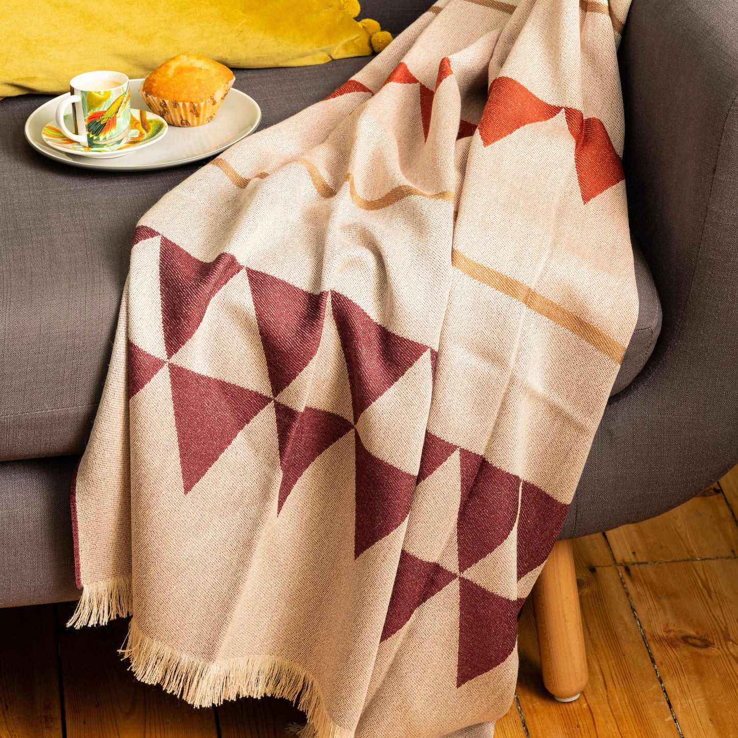 Triangle Orange Classic Premium Baby Alpaca Throw Throws WASHEIN