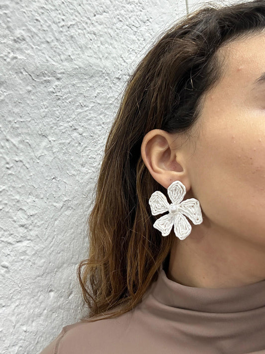 White Flower Woven Straw Earings (18K Gold Plated Brass) Earrings WASHEIN