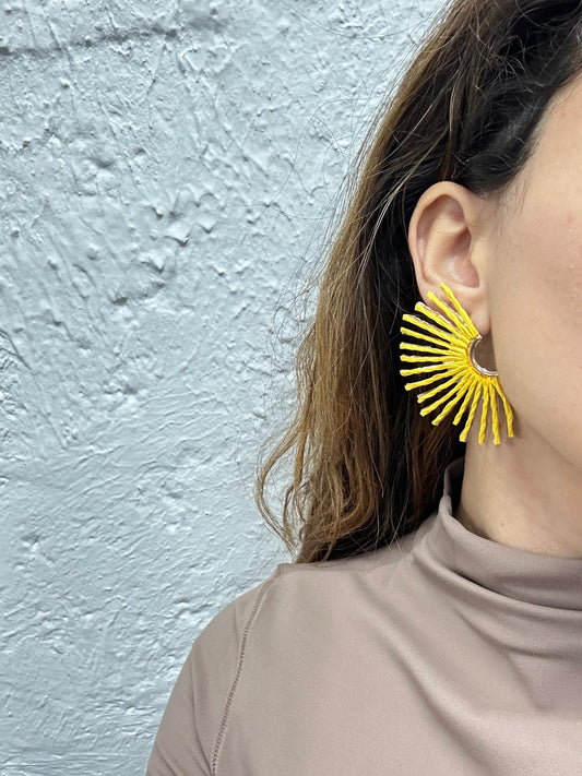 Yellow Sun Woven Straw Earings (18K Gold Plated Brass) Earrings WASHEIN