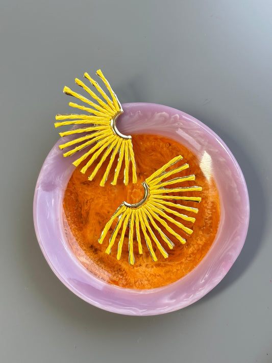 Yellow Sun Woven Straw Earings (18K Gold Plated Brass) Earrings WASHEIN