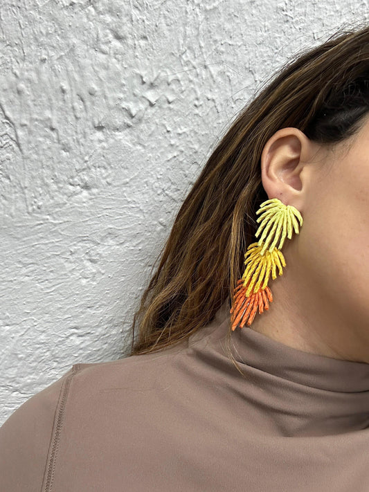 Yellow Tropics Woven Straw Earings (18K Gold Plated Brass) Earrings WASHEIN