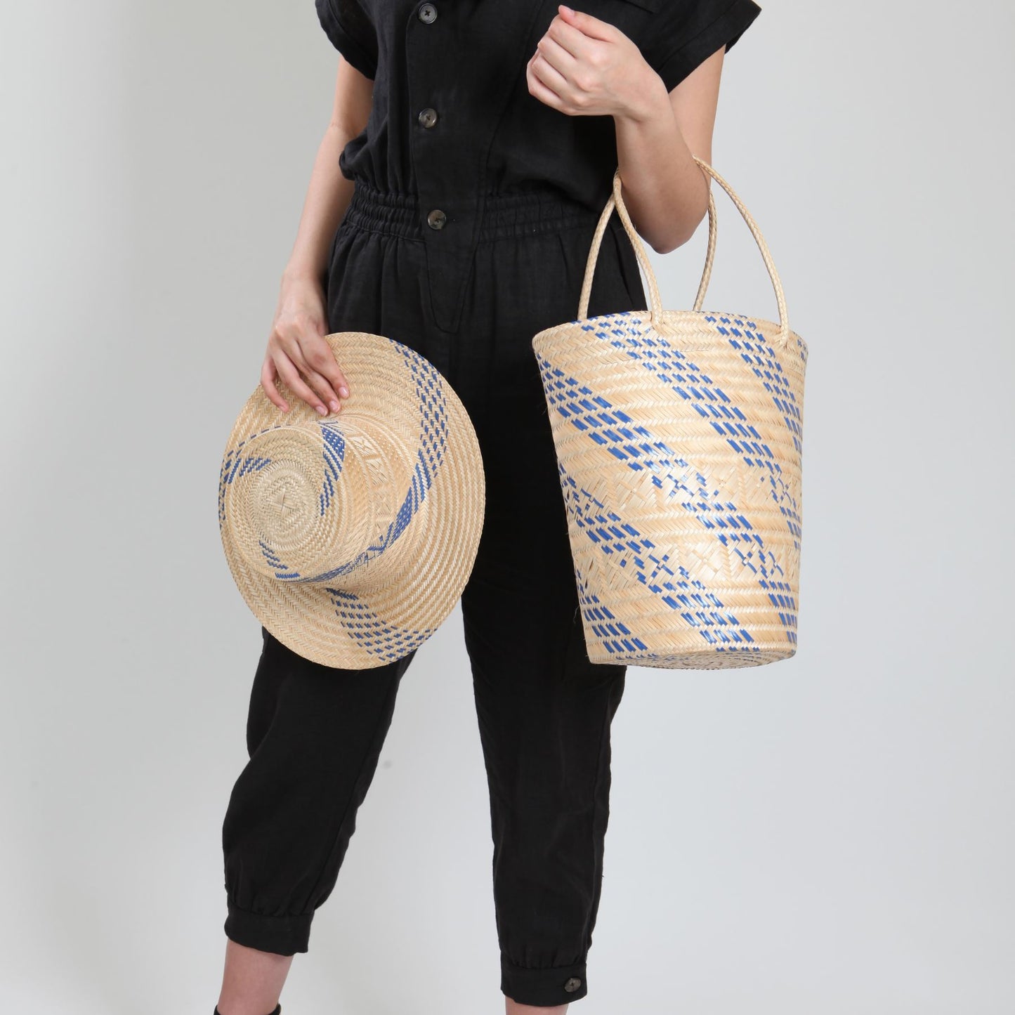 Azure Blue Short Brim Straw Hat Hat WASHEIN