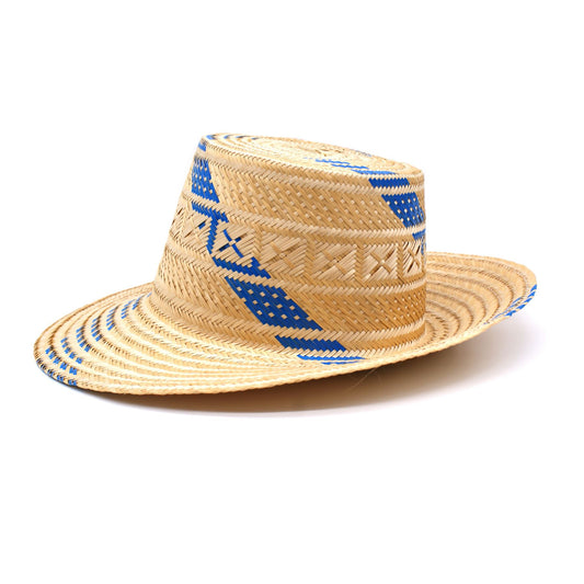 Azure Blue Short Brim Straw Hat Hat WASHEIN