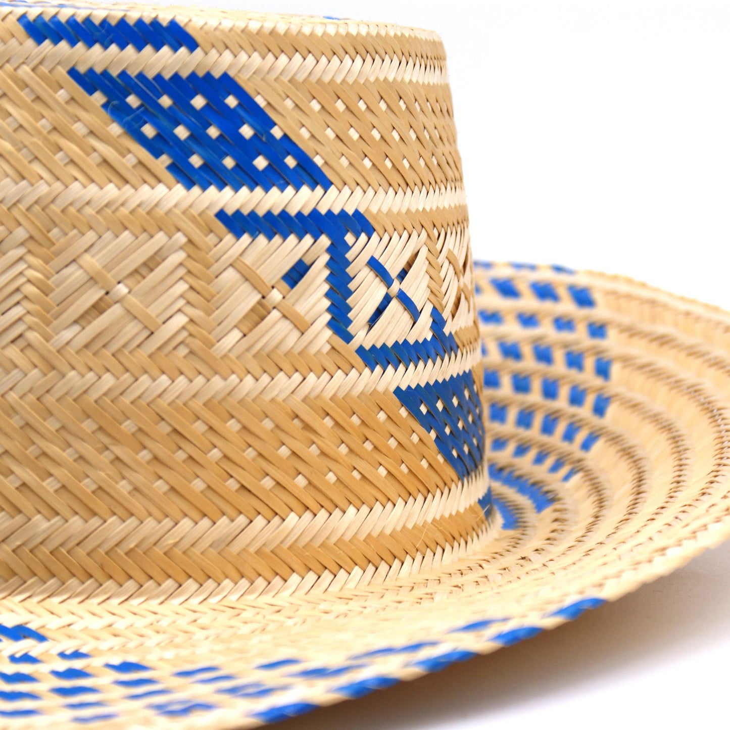 Azure Blue Short Brim Straw Hat Hat WASHEIN