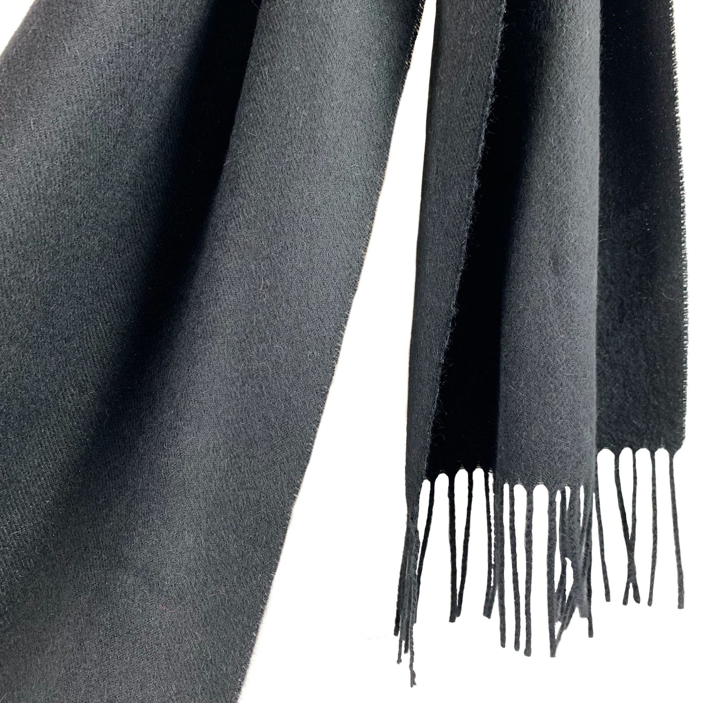 Black Baby Alpaca Fringed Scarf Scarf WASHEIN