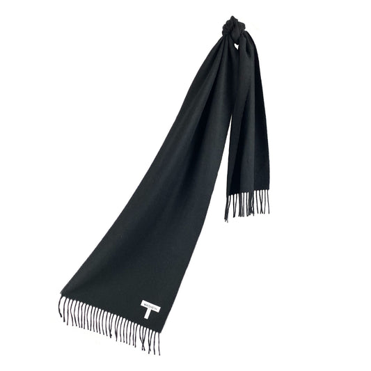 Black Baby Alpaca Fringed Scarf Scarf WASHEIN