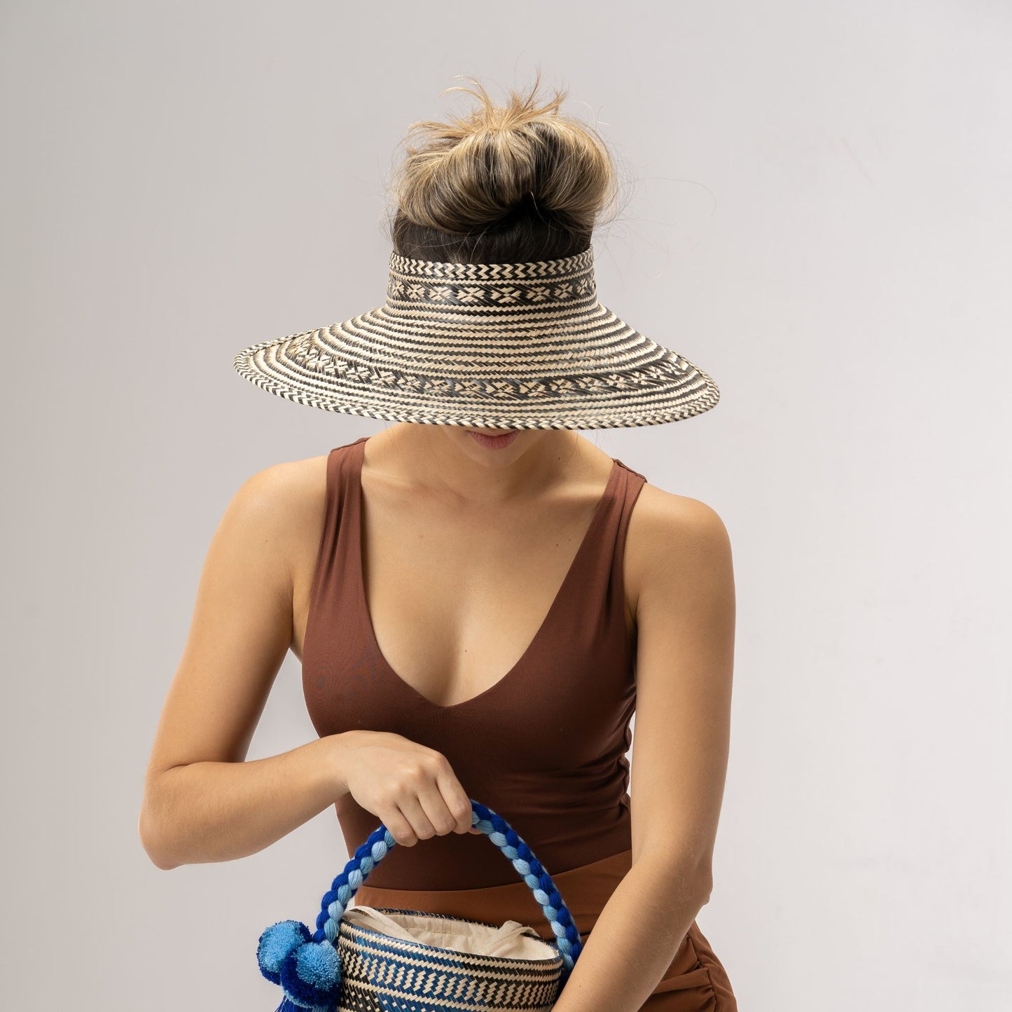Black Woven Straw Sun Visor Visor WASHEIN