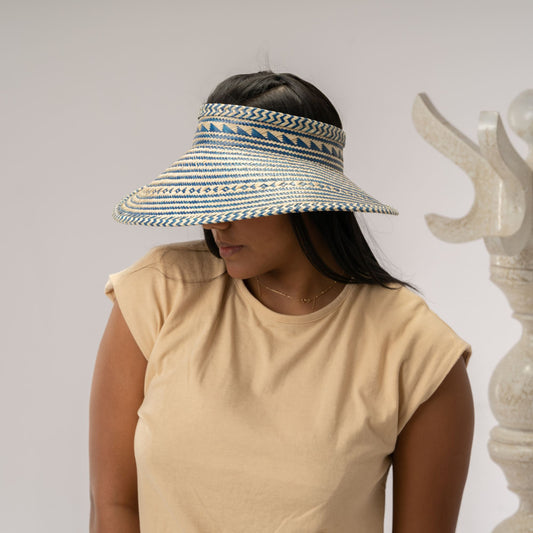 Blue Woven Straw Sun Visor Visor WASHEIN