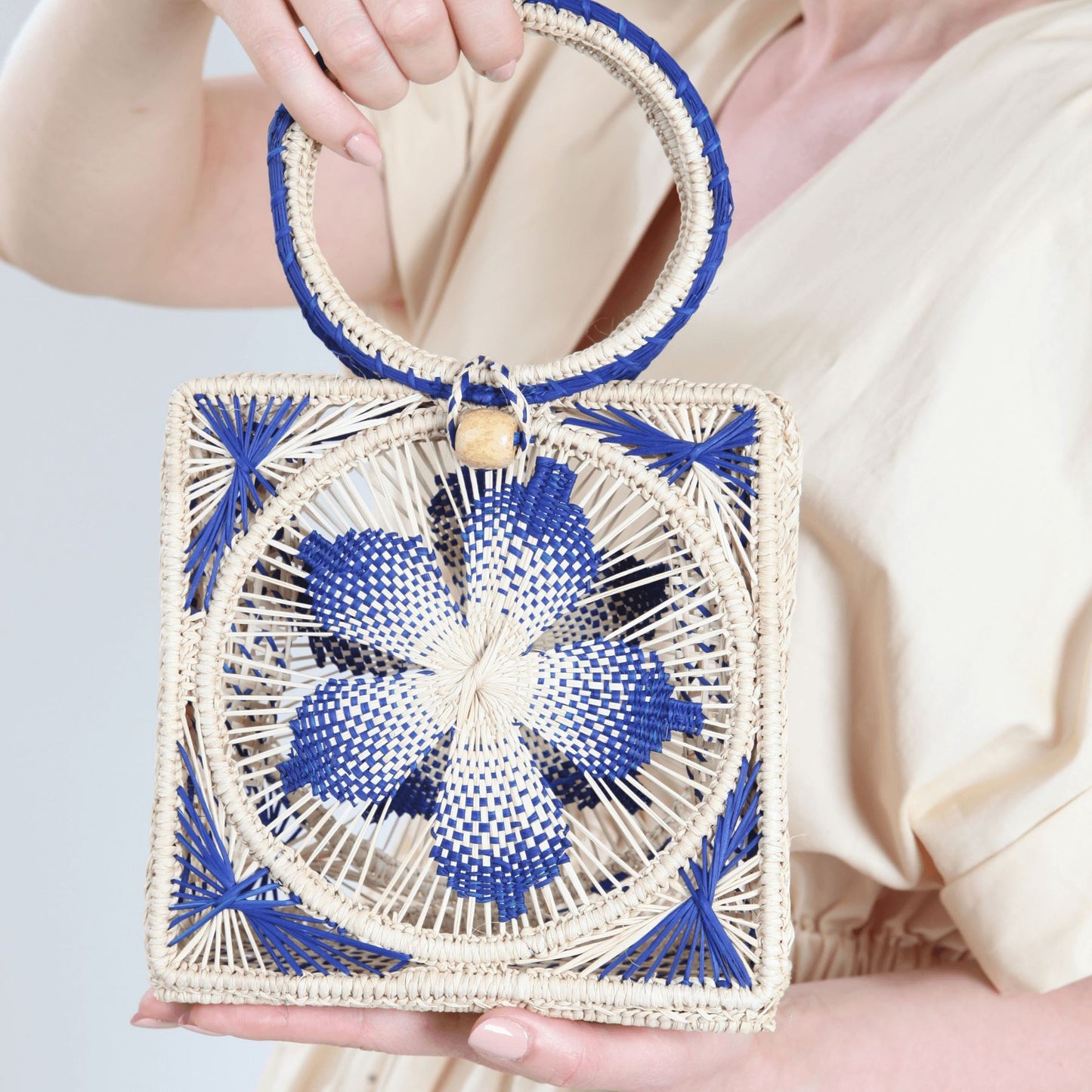 Flower Toquilla Straw Canasta Handbag BAG WASHEIN