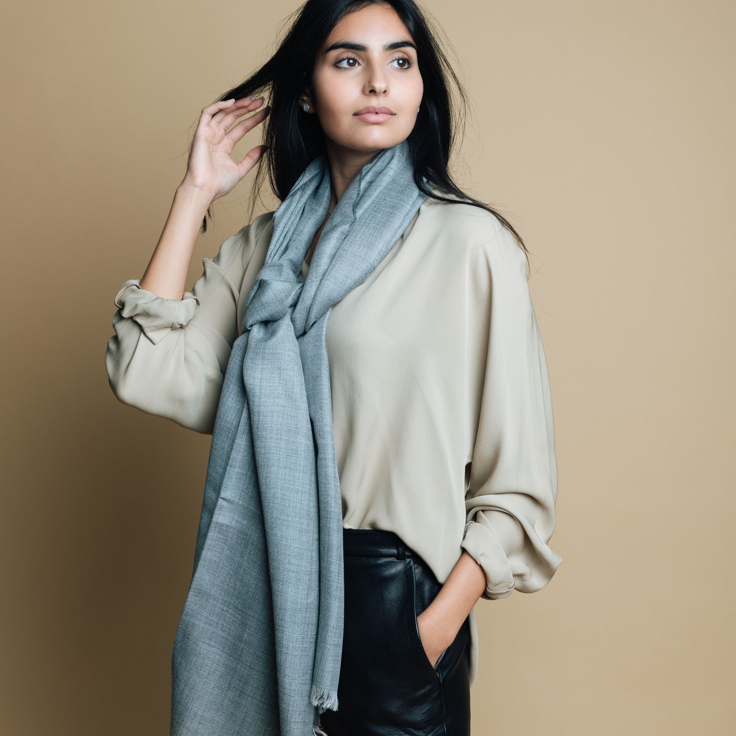 Green Premium Baby Alpaca & Silk Shawl Scarf Scarf WASHEIN Grey