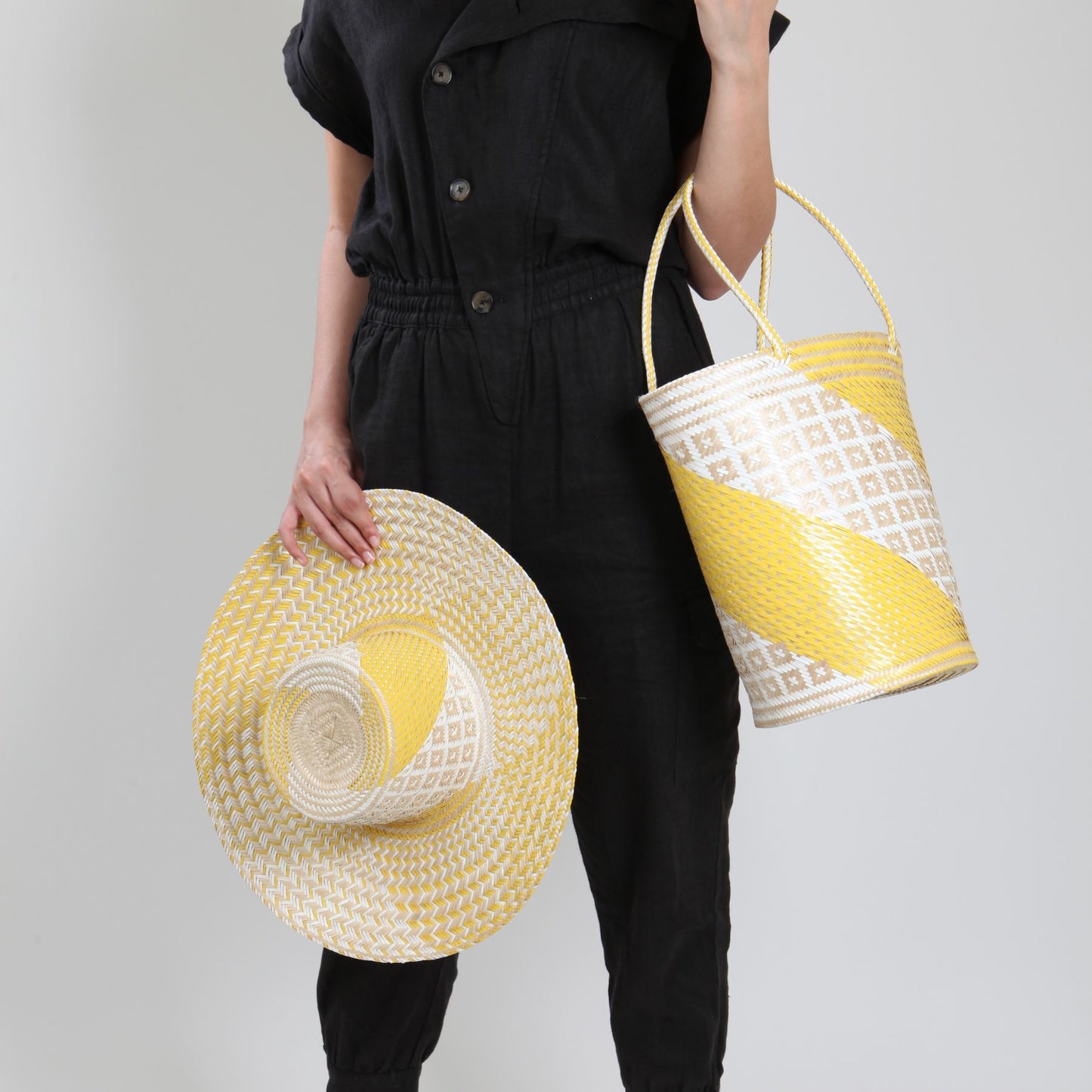 Ibiza Yellow Wide Brim Straw Hat Hat WASHEIN