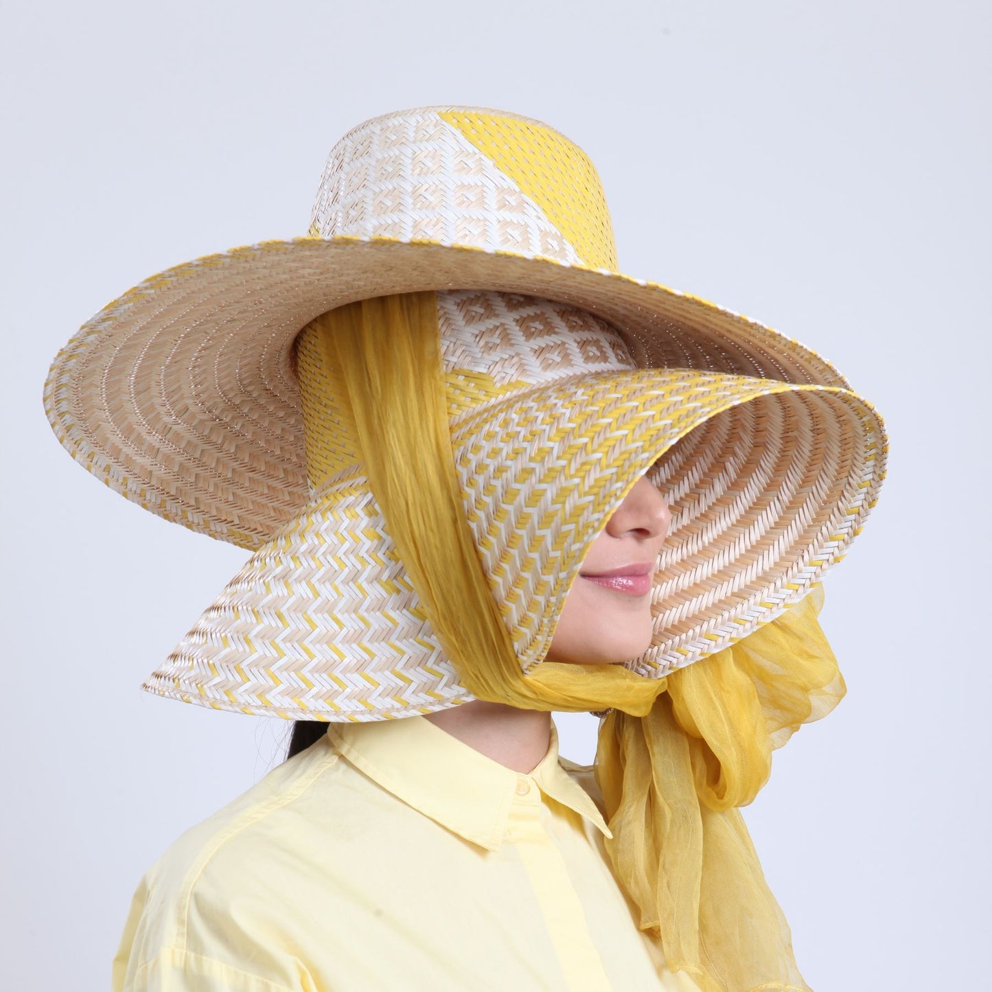 Ibiza Yellow Wide Brim Straw Hat Hat WASHEIN