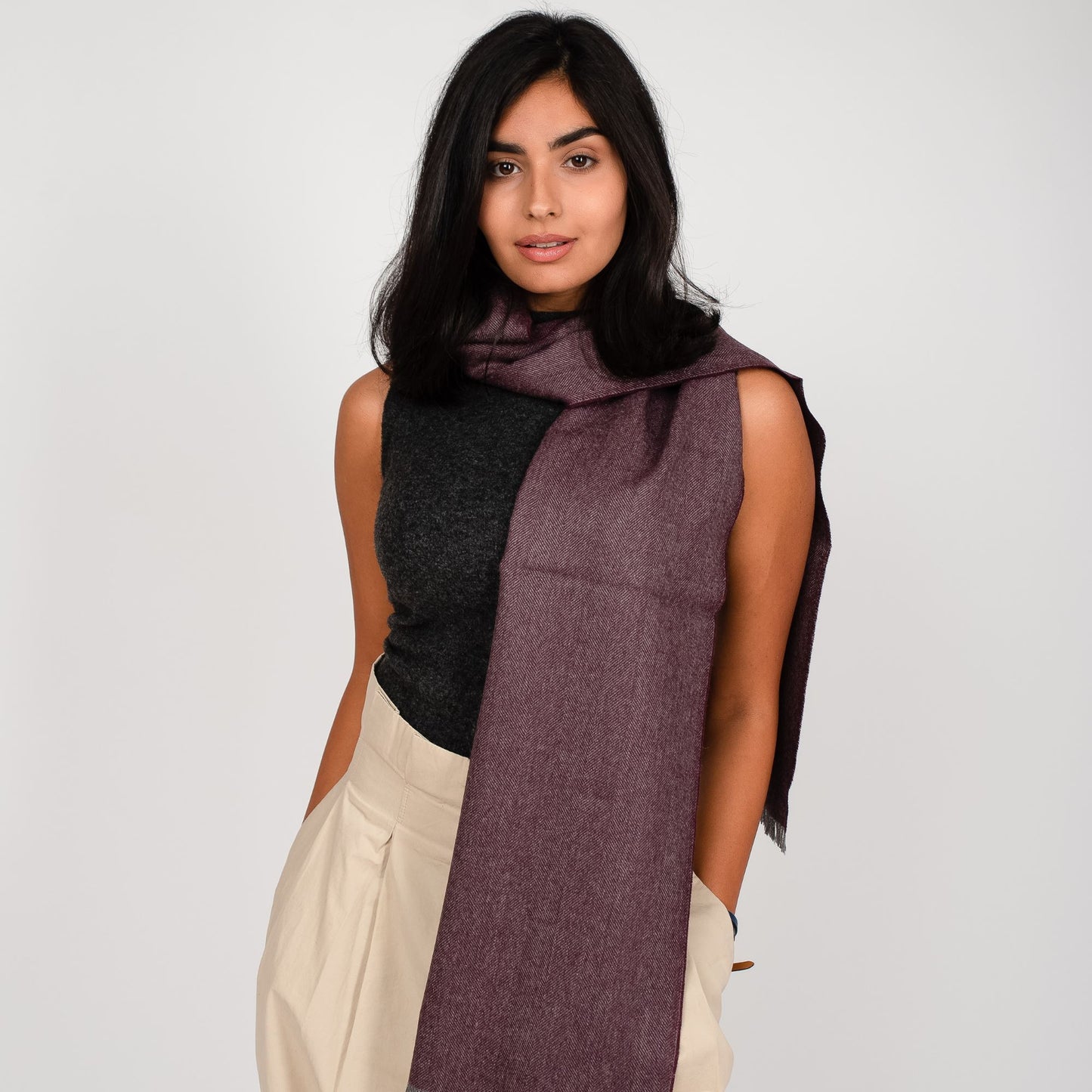 Light Grey Premium Baby Alpaca Scarf Scarf WASHEIN Grape Purple