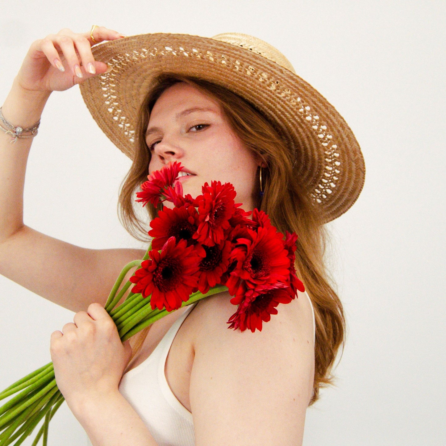 Macuira Perforated Natural Wide Brim Straw Hat Hat WASHEIN