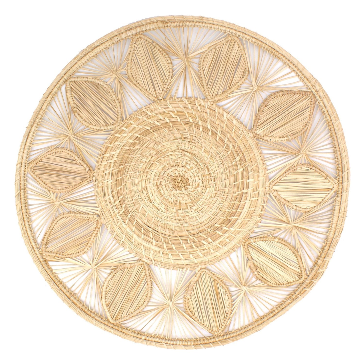 Natural Straw Neutral Leaves Round Placemats Placemats WASHEIN