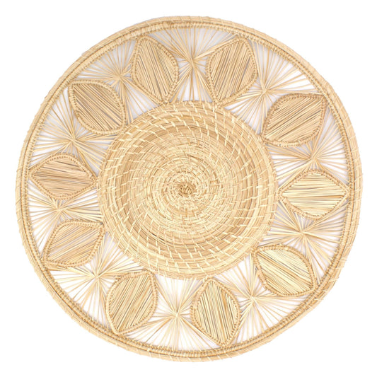 Natural Straw Neutral Leaves Round Placemats Placemats WASHEIN