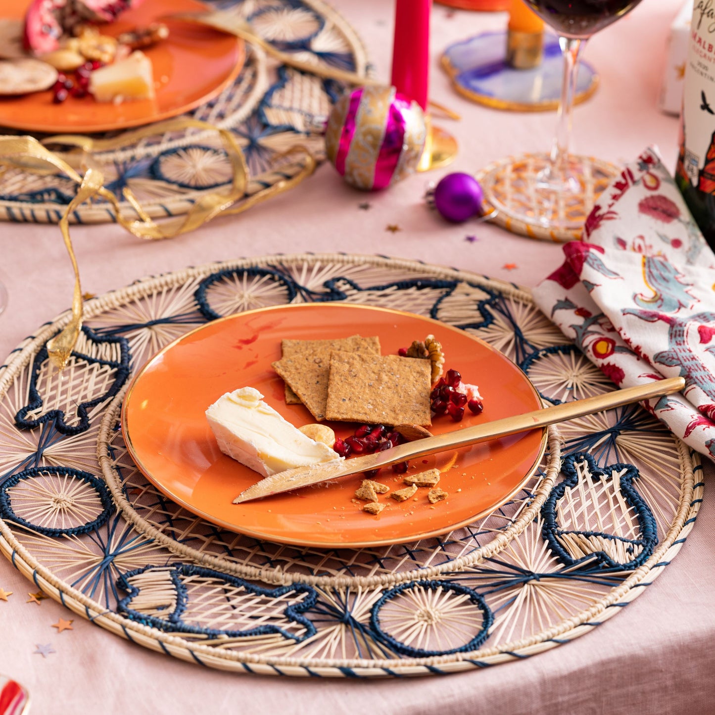 Natural Straw Woven Blue Fish Placemats Placemats WASHEIN