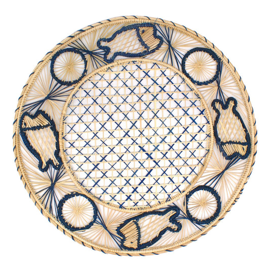 Natural Straw Woven Blue Fish Placemats Placemats WASHEIN
