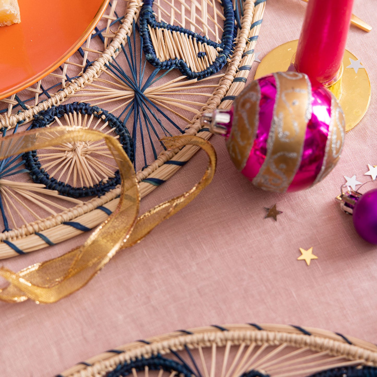 Natural Straw Woven Blue Fish Placemats Placemats WASHEIN