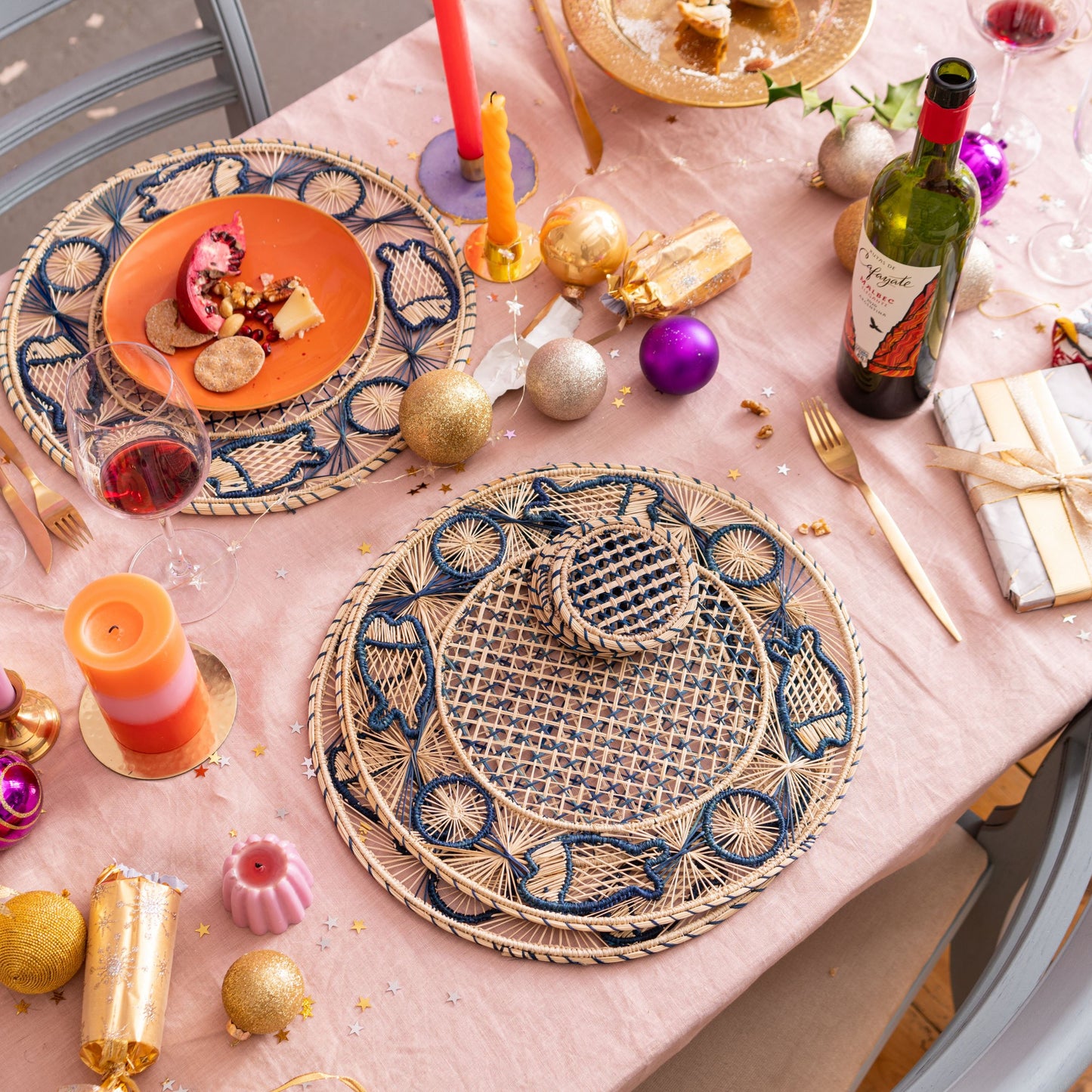 Natural Straw Woven Blue Fish Placemats Placemats WASHEIN