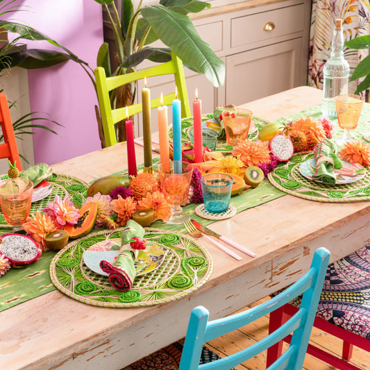 Natural Straw Woven Green Spiral Round Placemats Placemats WASHEIN