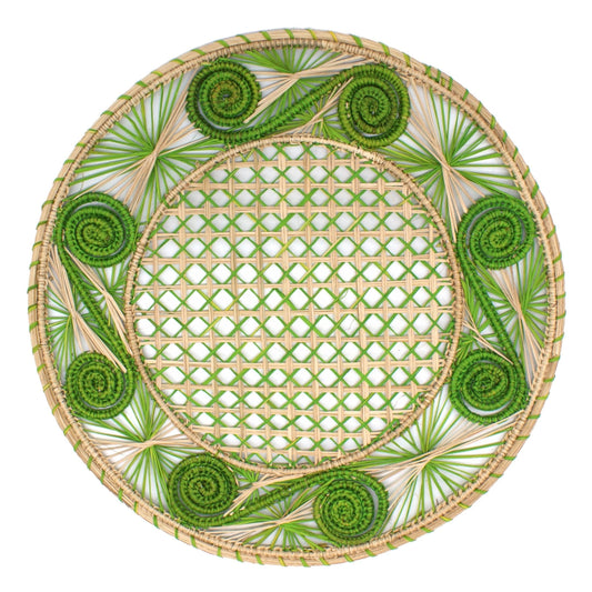 Natural Straw Woven Green Spiral Round Placemats Placemats WASHEIN