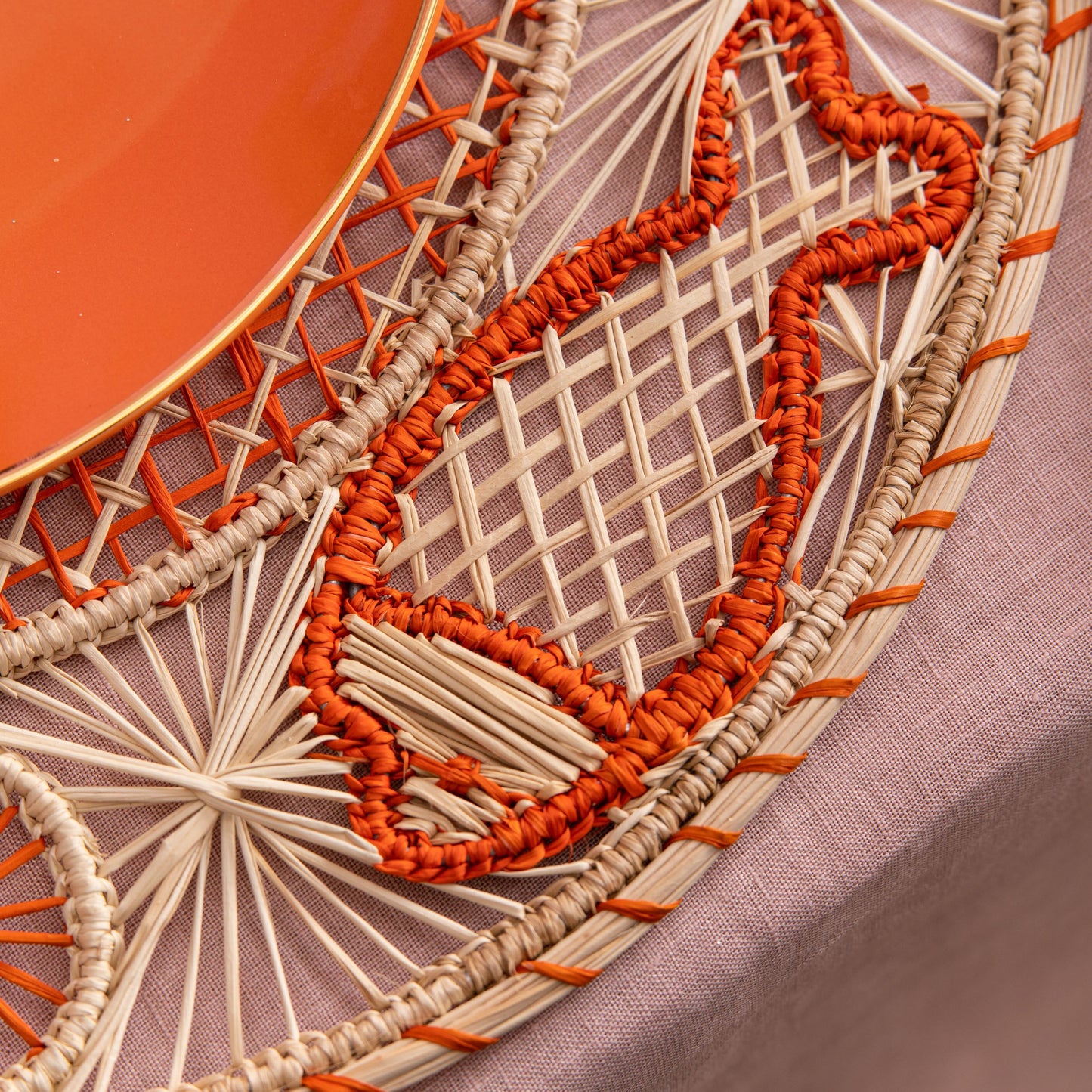 Natural Straw Woven Orange Fish Placemats Placemats WASHEIN