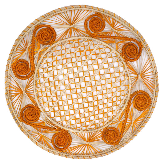 Natural Straw Woven Orange Spiral Round Placemats Placemats WASHEIN