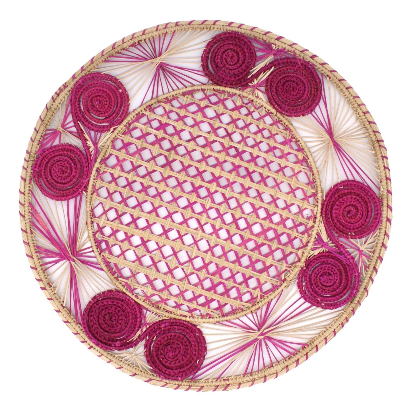 Natural Straw Woven Pink Spiral Round Placemats Placemats WASHEIN