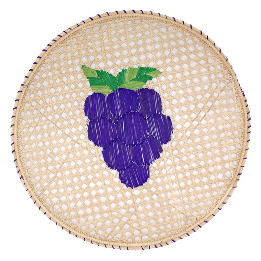 Natural Straw Woven Purple Grapes Fruits Round Placemats Placemats WASHEIN