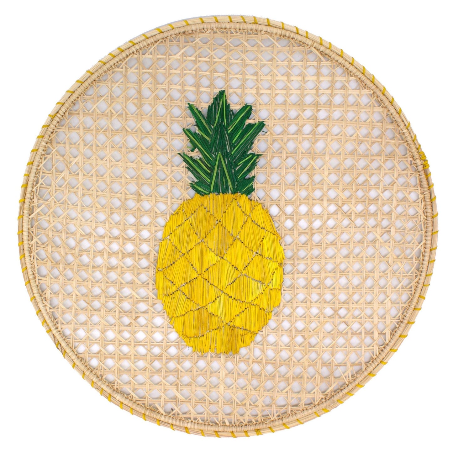 Natural Straw Woven Yellow Pineapple Fruits Round Placemats Placemats WASHEIN